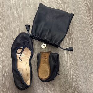 Navy Leather Women's Ballet Foldable Flats
